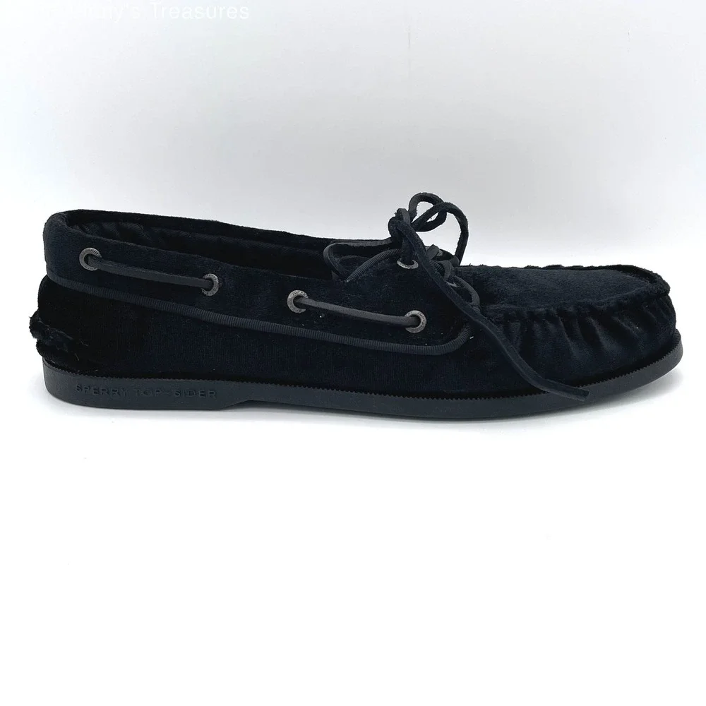 Sperry Top-Sider Original 2 Eye Black Velvet Boat Shoe Mens 10.5 Rare Moccasin